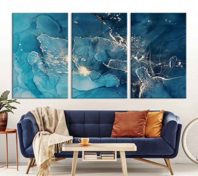 Large Abstract Fluid Effect Marble Canvas Wall Art Print