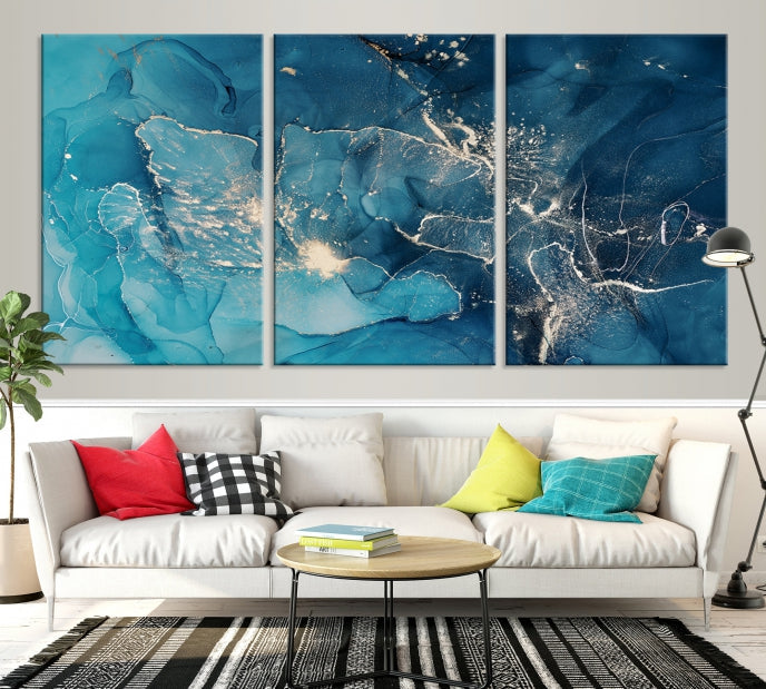 Large Abstract Fluid Effect Marble Canvas Wall Art Print