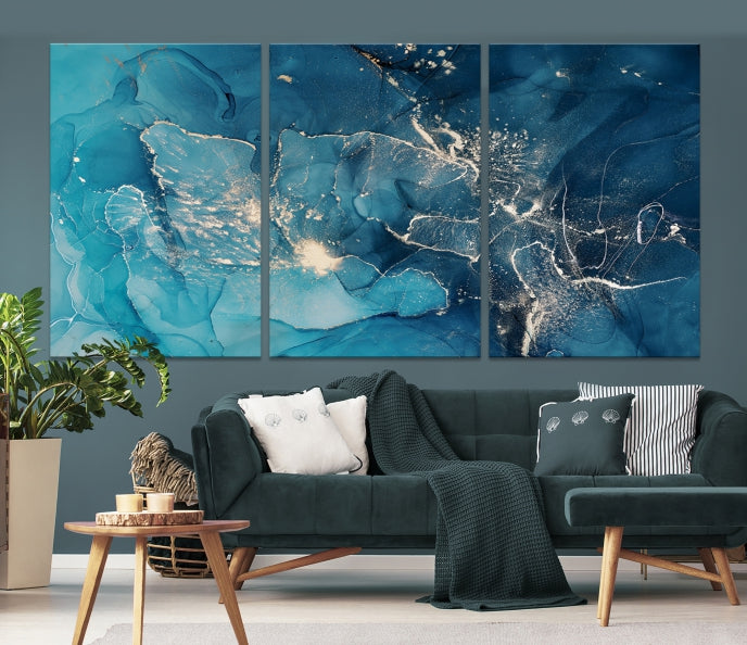 Large Abstract Fluid Effect Marble Canvas Wall Art Print