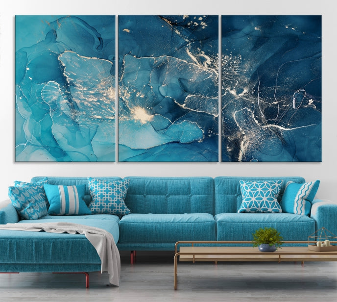 Large Abstract Fluid Effect Marble Canvas Wall Art Print