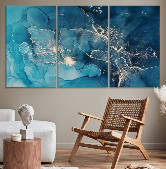 Large Abstract Fluid Effect Marble Canvas Wall Art Print