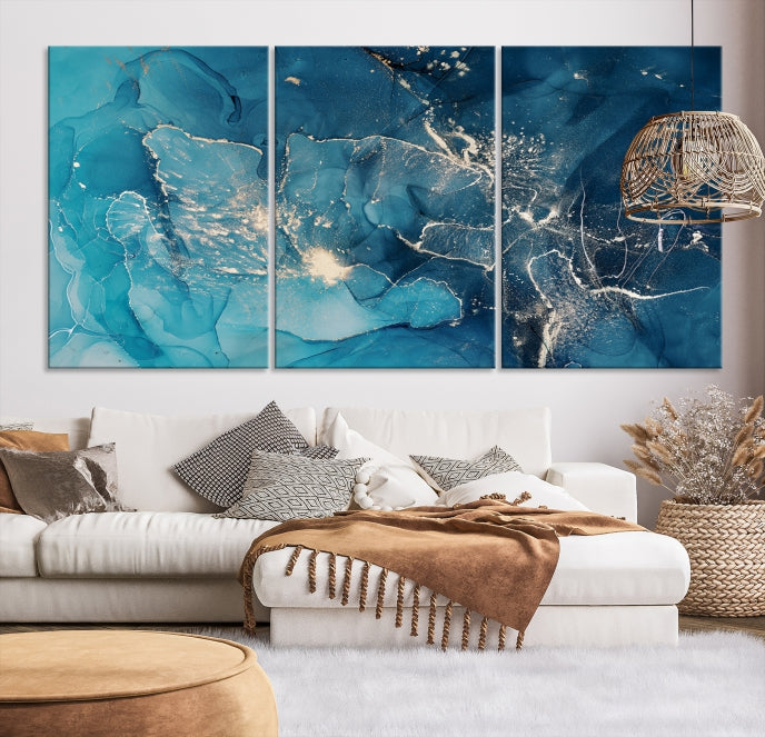 Large Abstract Fluid Effect Marble Canvas Wall Art Print