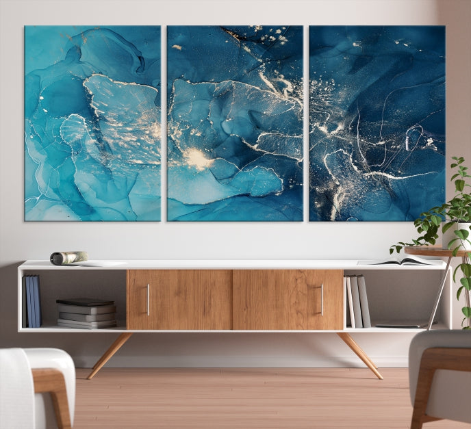 Large Abstract Fluid Effect Marble Canvas Wall Art Print