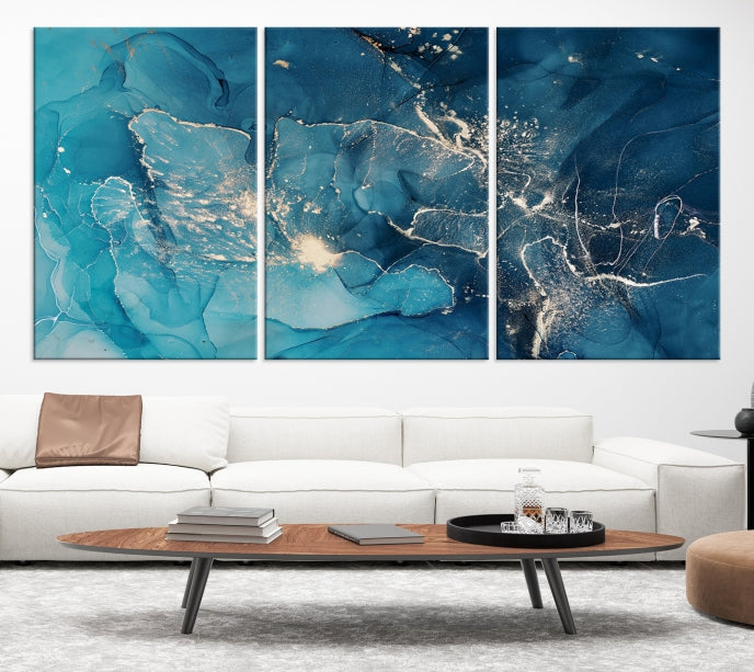 Large Abstract Fluid Effect Marble Canvas Wall Art Print