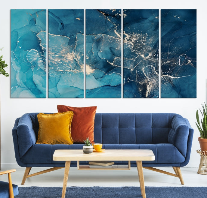 Large Abstract Fluid Effect Marble Canvas Wall Art Print