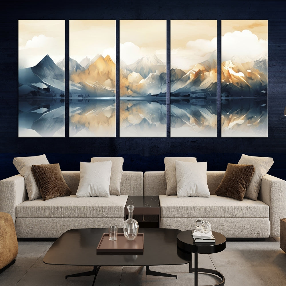 Large Abstract Mountain Landscape Wall Art Lake View Nature Painting Framed Canvas Print