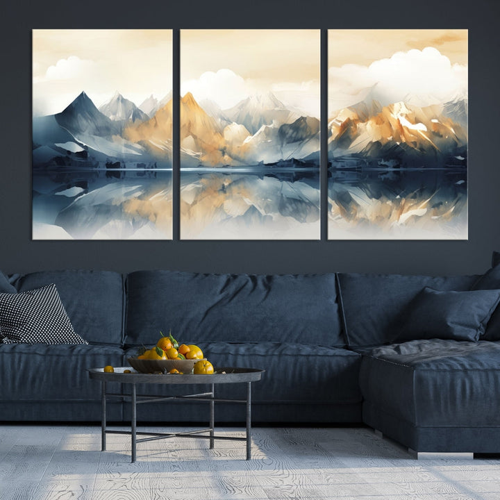 Large Abstract Mountain Landscape Wall Art Lake View Nature Painting Framed Canvas Print