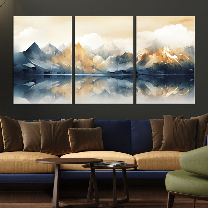 Large Abstract Mountain Landscape Wall Art Lake View Nature Painting Framed Canvas Print