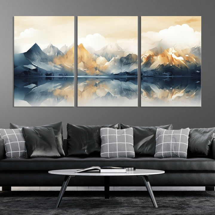 Large Abstract Mountain Landscape Wall Art Lake View Nature Painting Framed Canvas Print