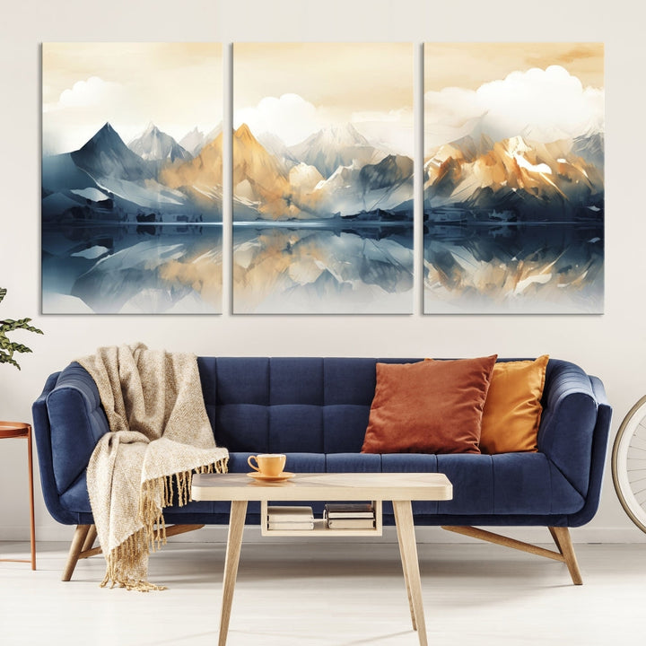 Large Abstract Mountain Landscape Wall Art Lake View Nature Painting Framed Canvas Print