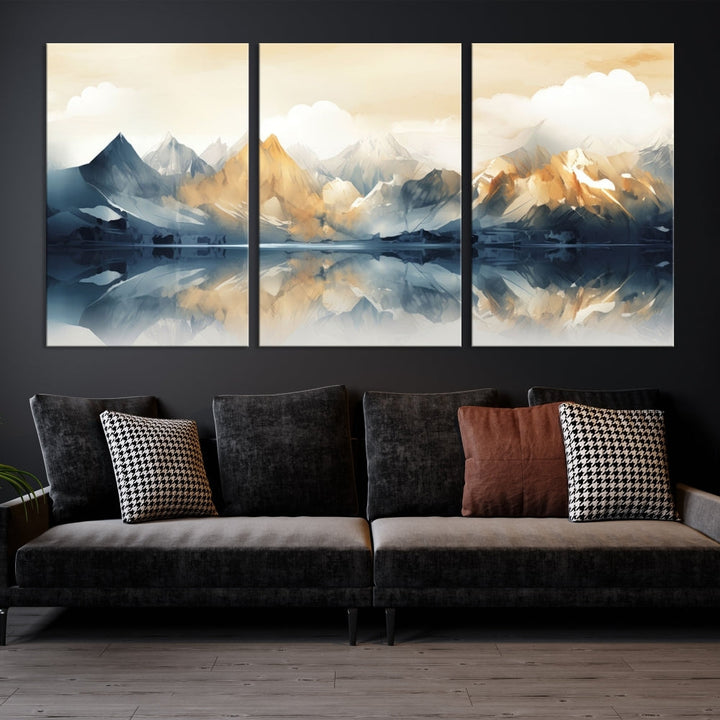 Large Abstract Mountain Landscape Wall Art Lake View Nature Painting Framed Canvas Print