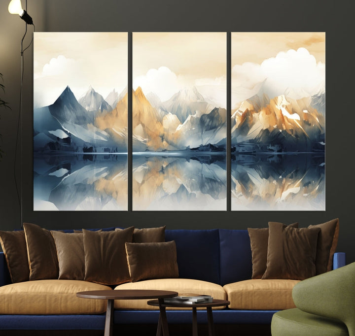 Large Abstract Mountain Landscape Wall Art Lake View Nature Painting Framed Canvas Print