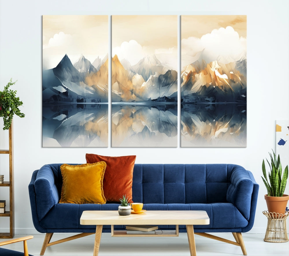 Large Abstract Mountain Landscape Wall Art Lake View Nature Painting Framed Canvas Print