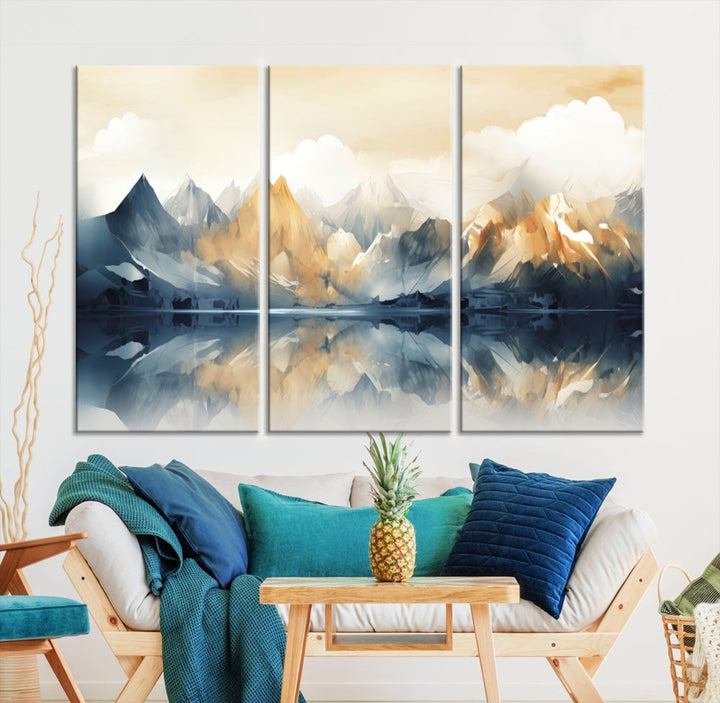 Large Abstract Mountain Landscape Wall Art Lake View Nature Painting Framed Canvas Print