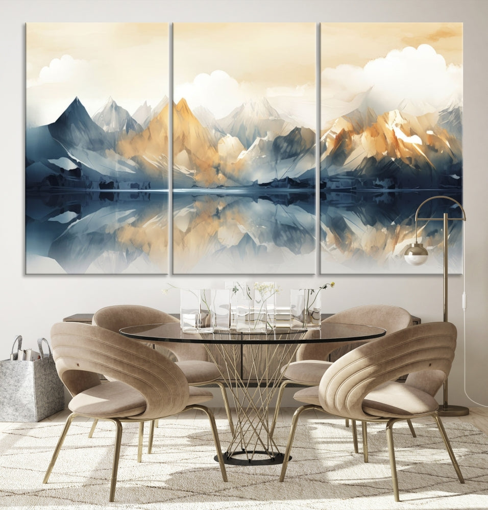 Large Abstract Mountain Landscape Wall Art Lake View Nature Painting Framed Canvas Print