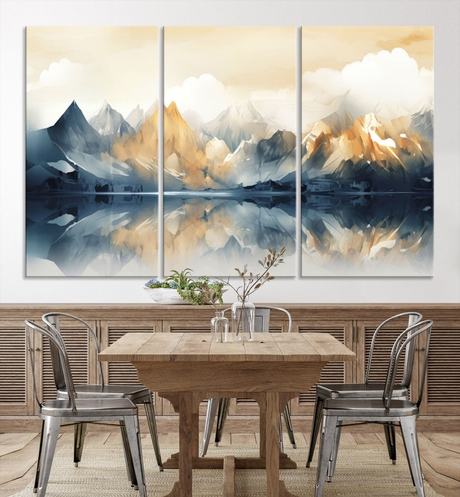 Large Abstract Mountain Landscape Wall Art Lake View Nature Painting Framed Canvas Print