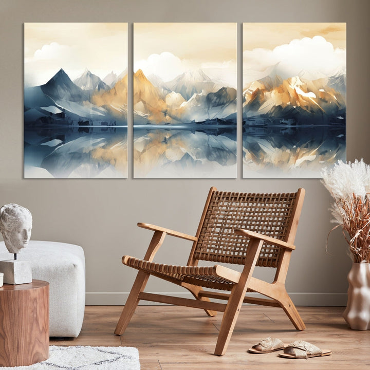 Large Abstract Mountain Landscape Wall Art Lake View Nature Painting Framed Canvas Print