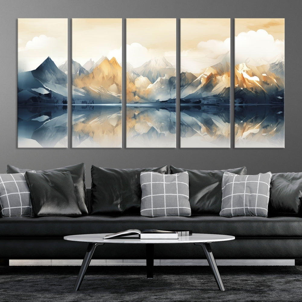 Large Abstract Mountain Landscape Wall Art Lake View Nature Painting Framed Canvas Print