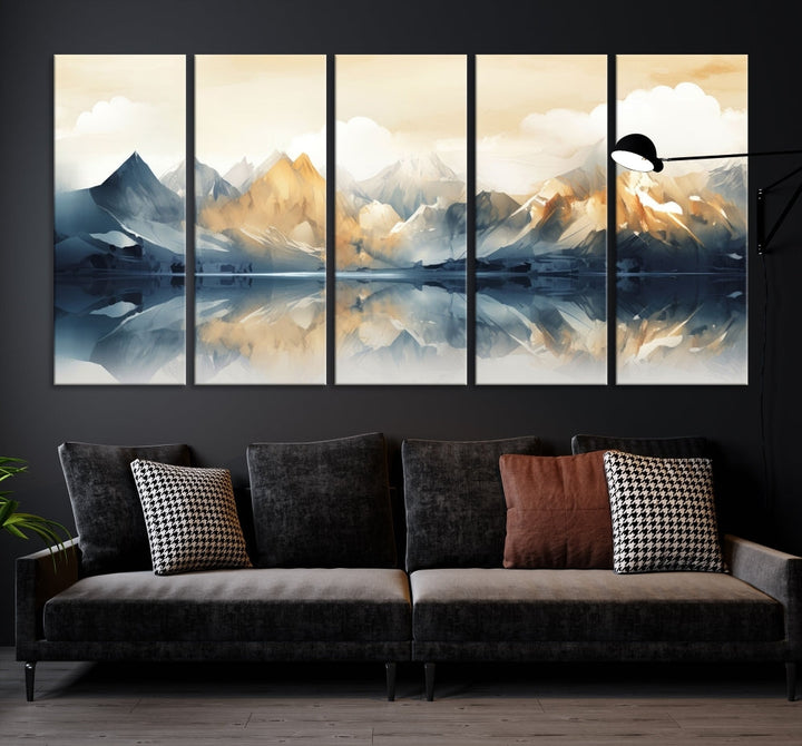 Large Abstract Mountain Landscape Wall Art Lake View Nature Painting Framed Canvas Print