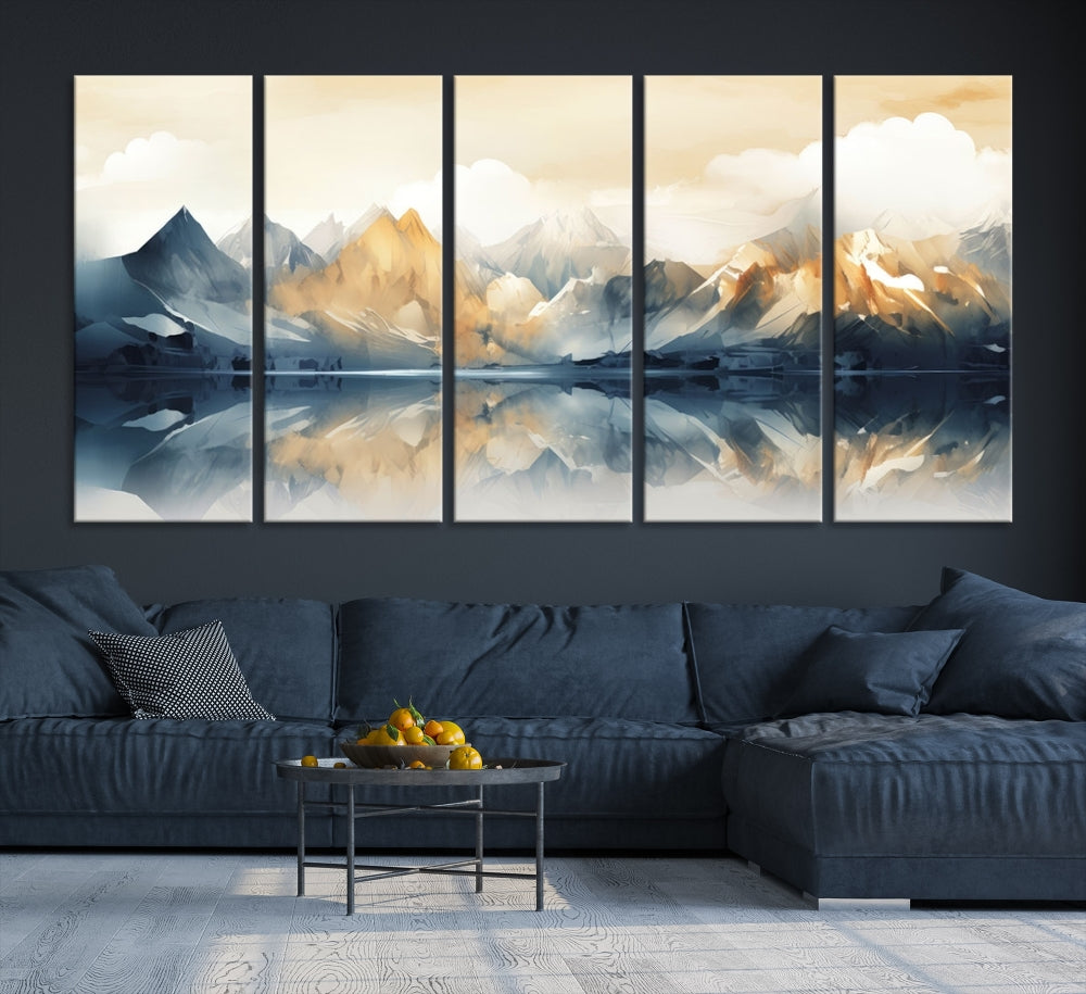 Large Abstract Mountain Landscape Wall Art Lake View Nature Painting Framed Canvas Print