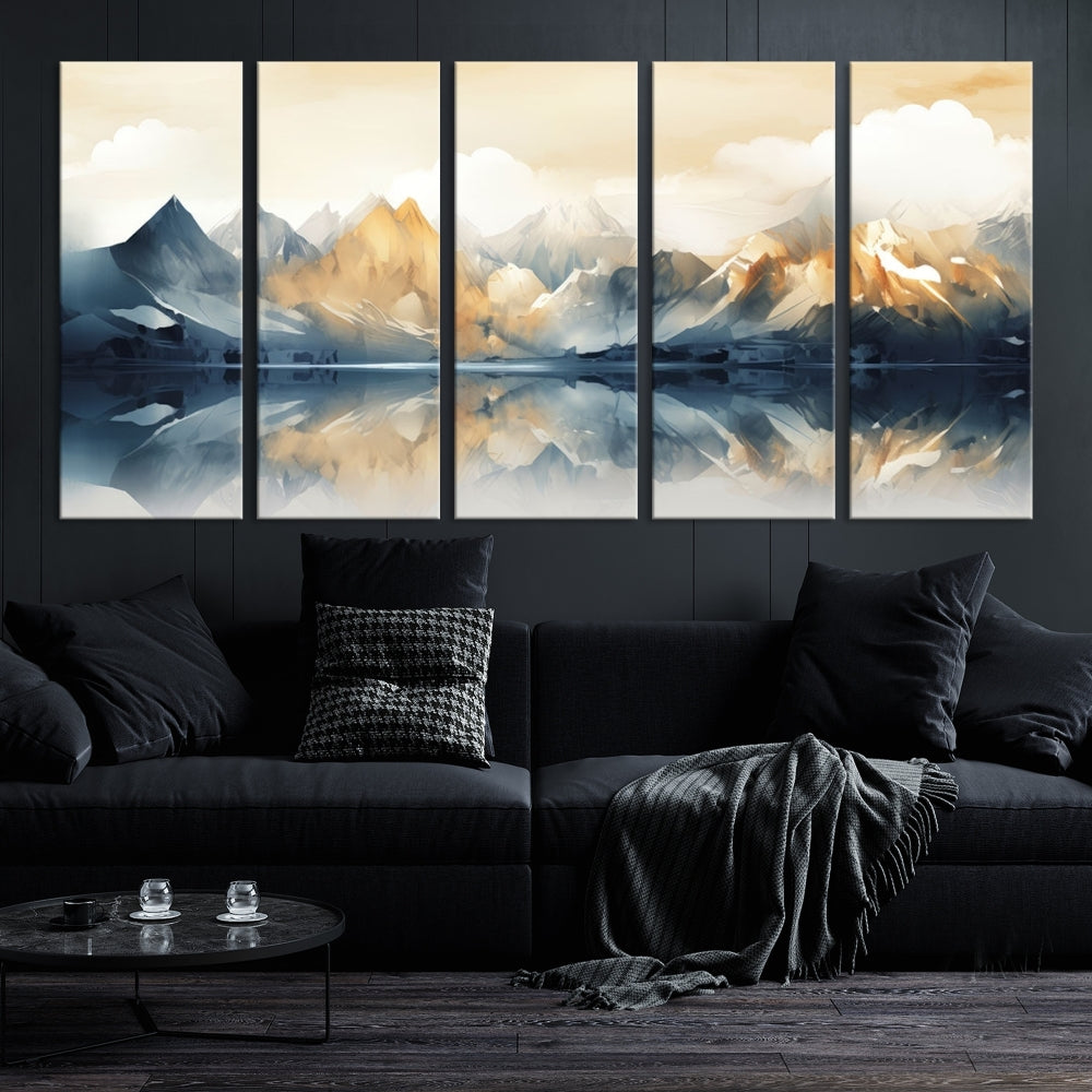 Large Abstract Mountain Landscape Wall Art Lake View Nature Painting Framed Canvas Print