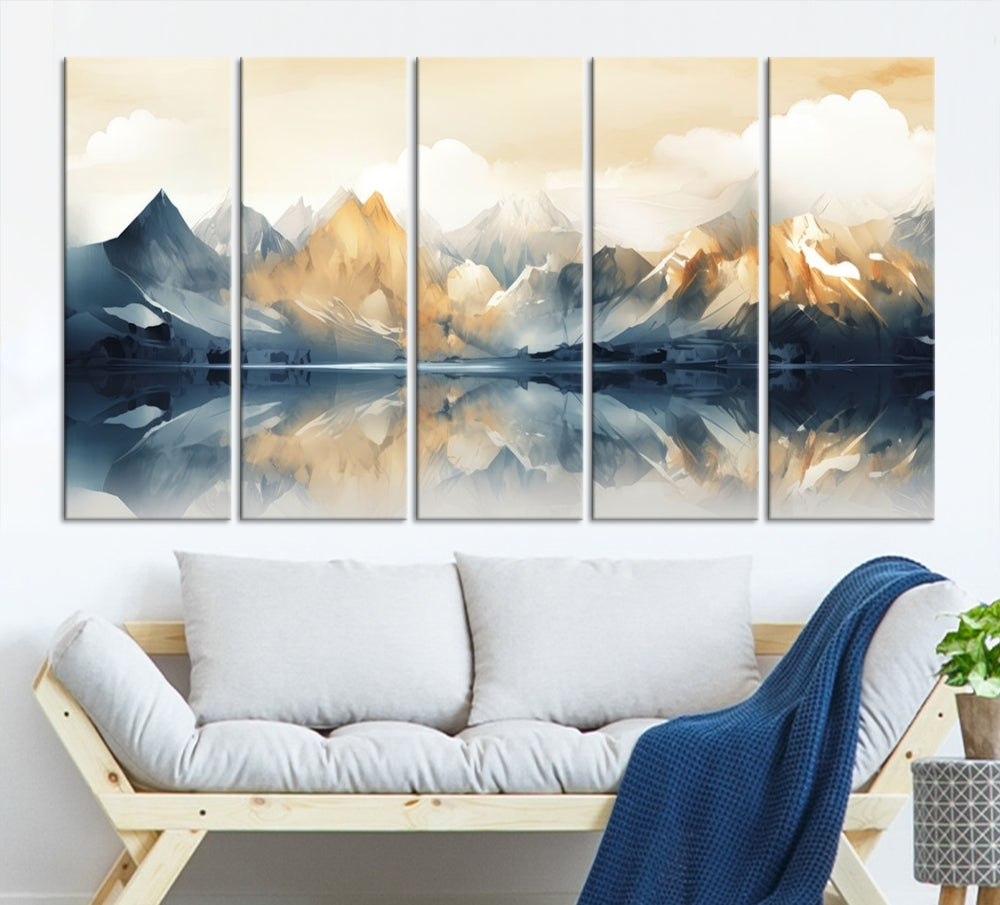 Large Abstract Mountain Landscape Wall Art Lake View Nature Painting Framed Canvas Print