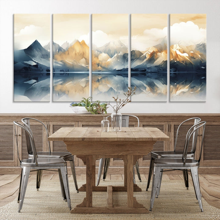 Large Abstract Mountain Landscape Wall Art Lake View Nature Painting Framed Canvas Print