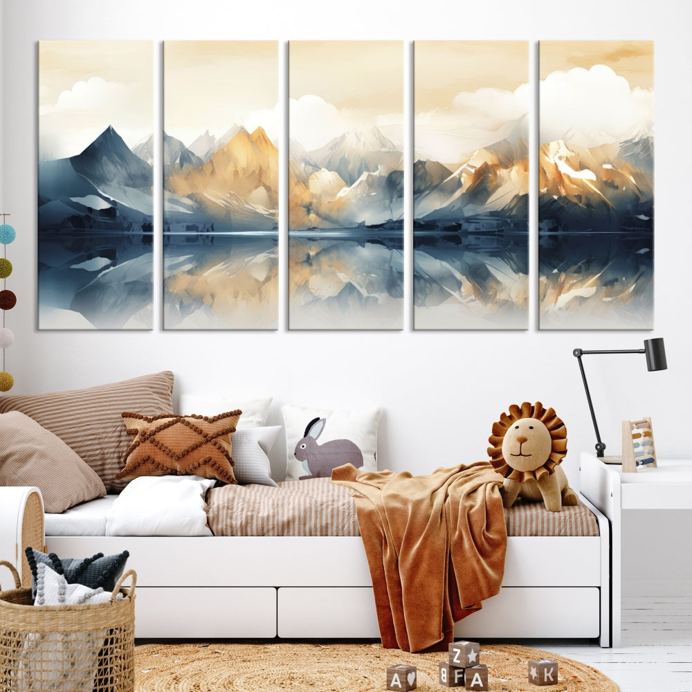 Large Abstract Mountain Landscape Wall Art Lake View Nature Painting Framed Canvas Print