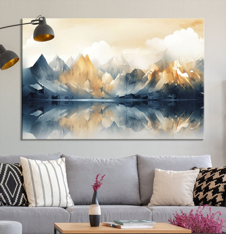 Large Abstract Mountain Landscape Wall Art Lake View Nature Painting Framed Canvas Print