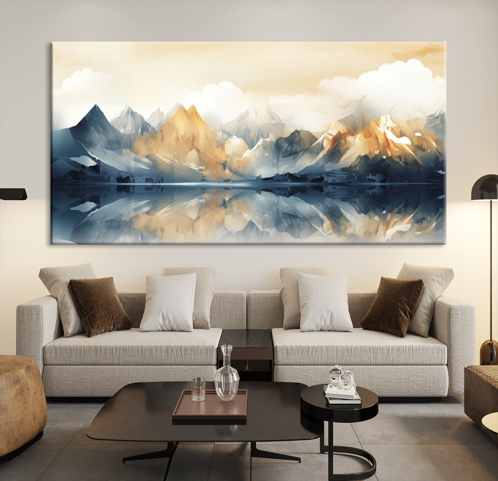 Large Abstract Mountain Landscape Wall Art Lake View Nature Painting Framed Canvas Print