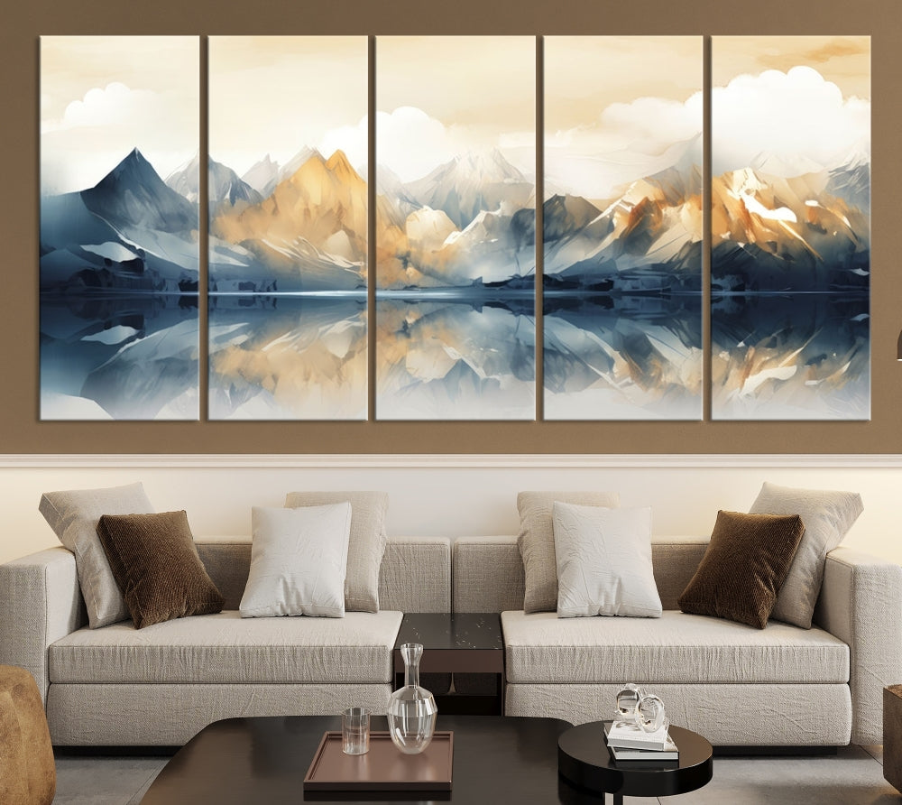 Large Abstract Mountain Landscape Wall Art Lake View Nature Painting Framed Canvas Print