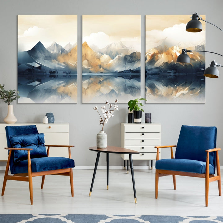 Large Abstract Mountain Landscape Wall Art Lake View Nature Painting Framed Canvas Print