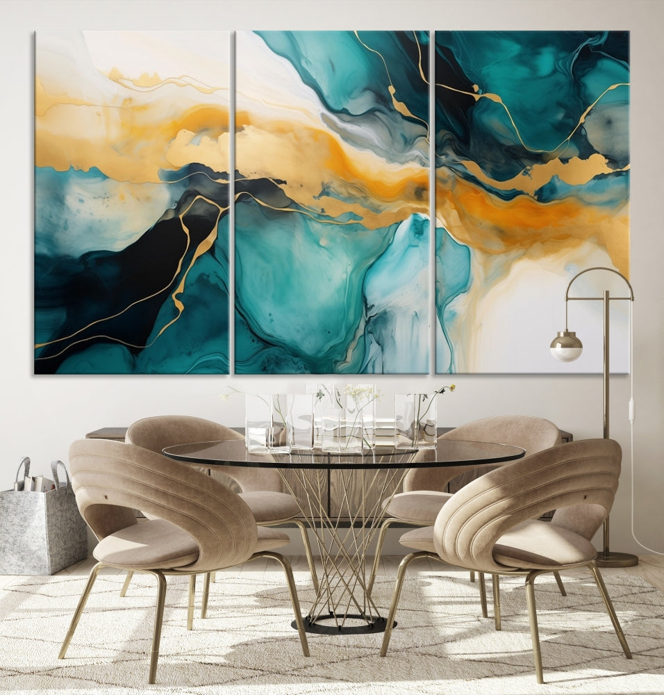 Large Abstract Painting Modern Canvas Wall Art Set of Shades of Blue Green Art Print