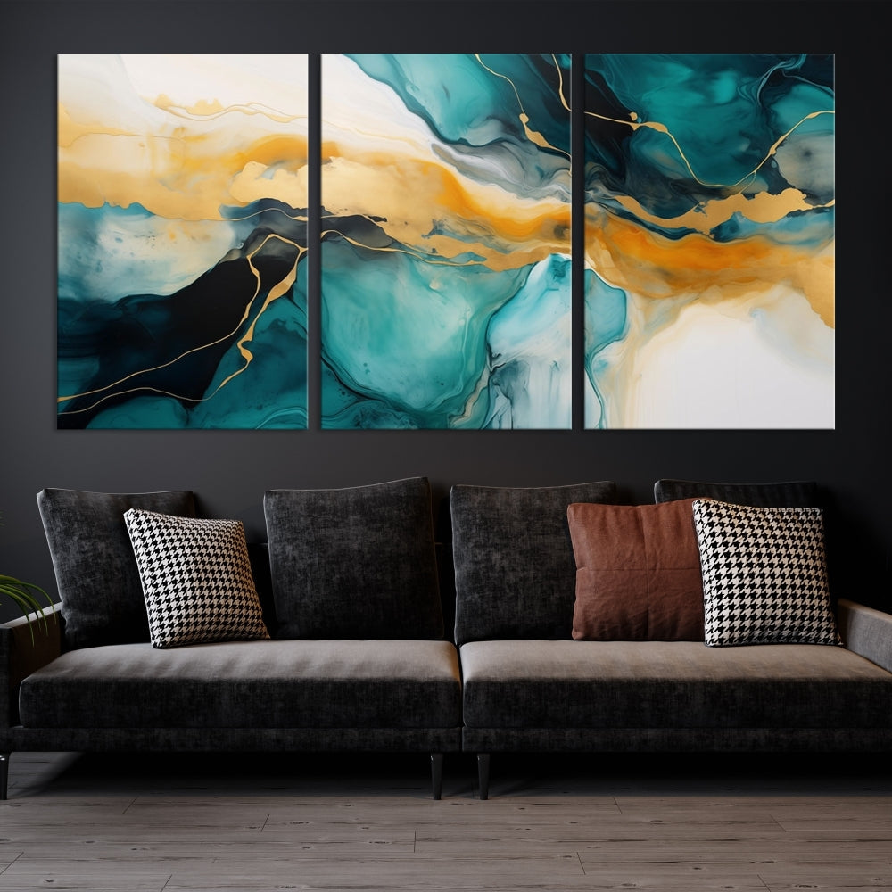 Large Abstract Painting Modern Canvas Wall Art Set of Shades of Blue Green Art Print