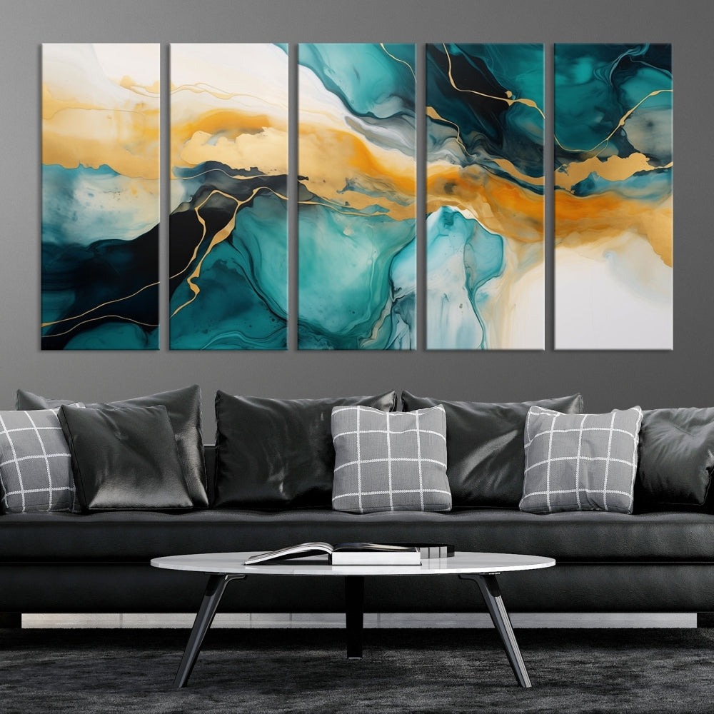 Large Abstract Painting Modern Canvas Wall Art Set of Shades of Blue Green Art Print