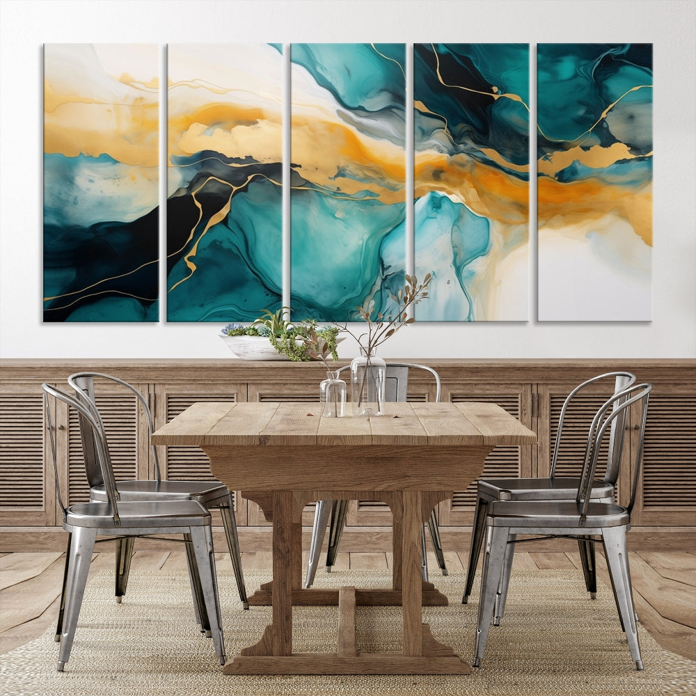 Large Abstract Painting Modern Canvas Wall Art Set of Shades of Blue Green Art Print