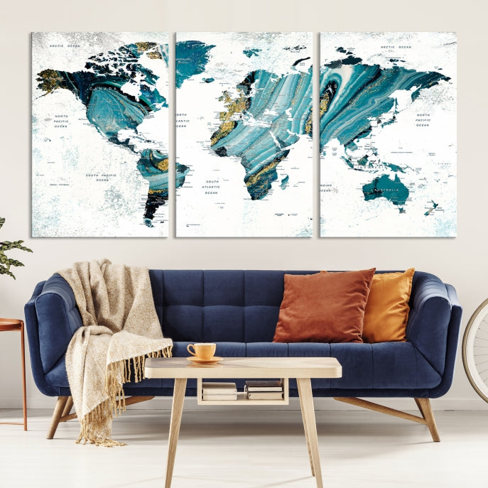 Large Abstract World Map Wall Art Canvas Print