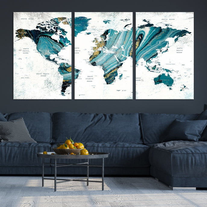 Large Abstract World Map Wall Art Canvas Print