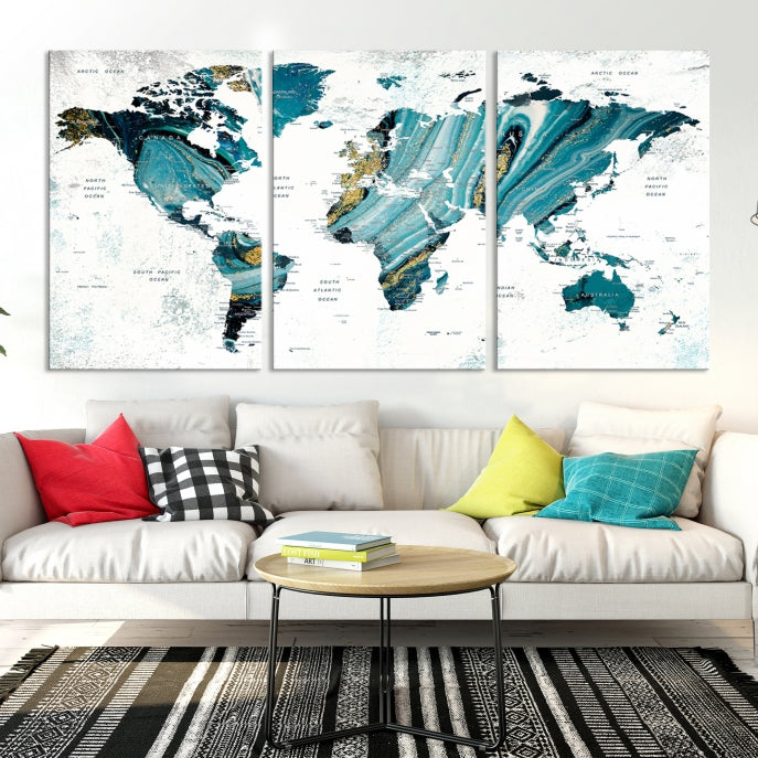 Large Abstract World Map Wall Art Canvas Print