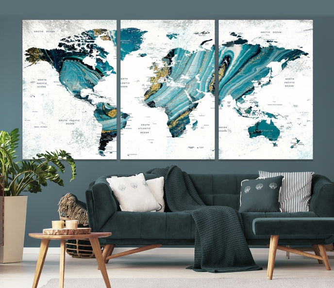 Large Abstract World Map Wall Art Canvas Print