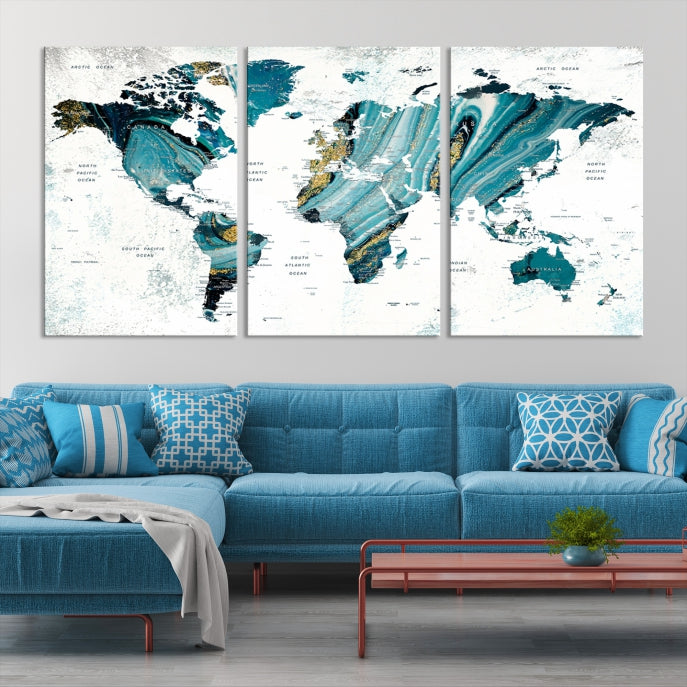 Large Abstract World Map Wall Art Canvas Print