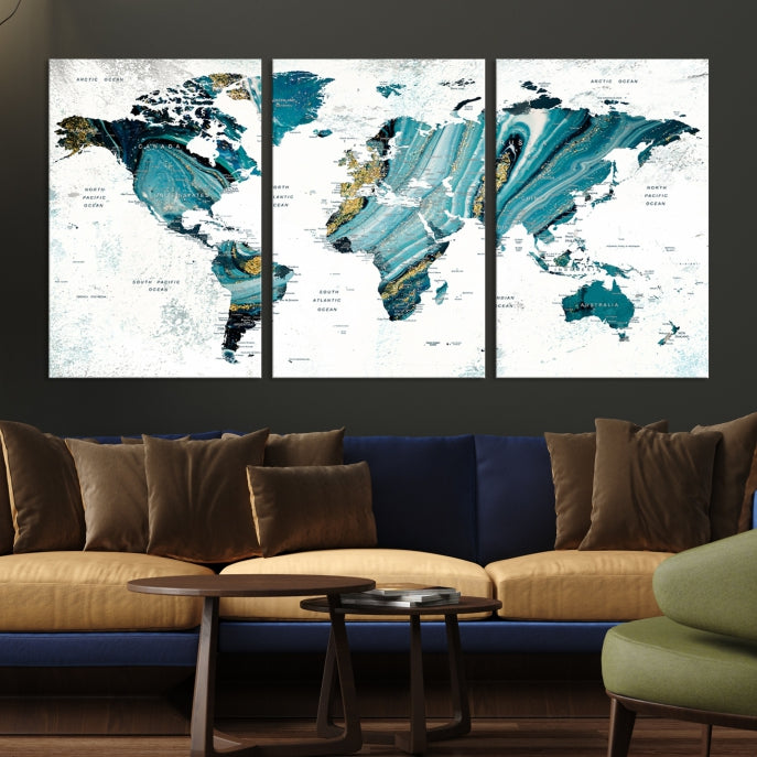 Large Abstract World Map Wall Art Canvas Print