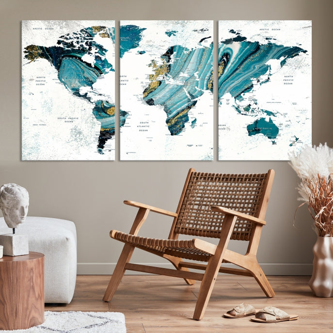 Large Abstract World Map Wall Art Canvas Print