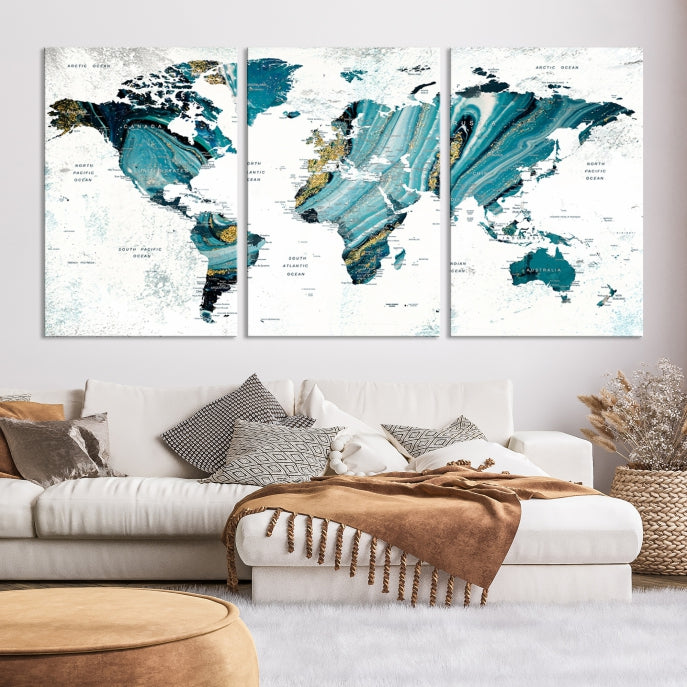 Large Abstract World Map Wall Art Canvas Print