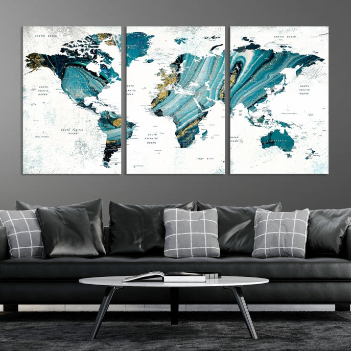 Large Abstract World Map Wall Art Canvas Print