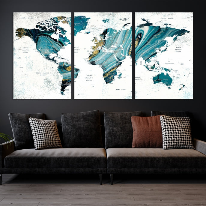 Large Abstract World Map Wall Art Canvas Print