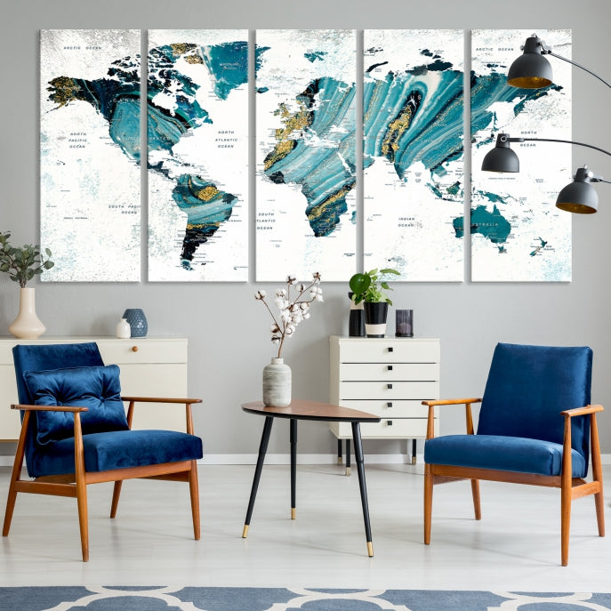 Large Abstract World Map Wall Art Canvas Print