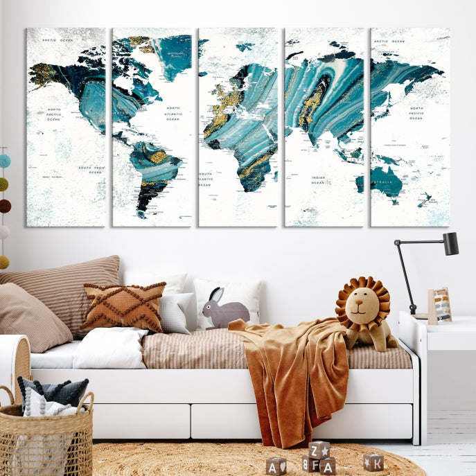 Large Abstract World Map Wall Art Canvas Print