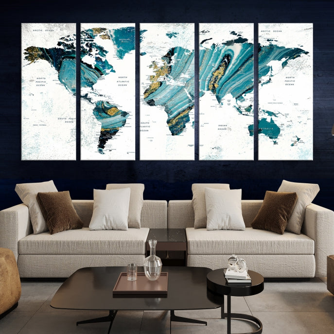 Large Abstract World Map Wall Art Canvas Print