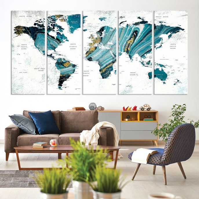 Large Abstract World Map Wall Art Canvas Print